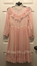 Vtg.Girls 12 Gunne Sax Jeunes Filles Long Sleeve Pink Dress F97