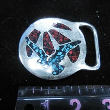INLAID BIRD TURQUOISE CORAL BELT BUCKLE