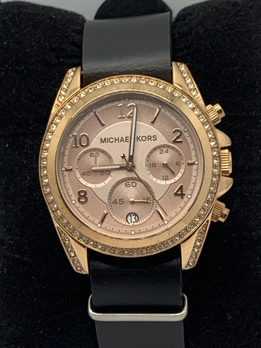 MICHAEL KORS MK5943 Women\'s Leather Analog Rose Di Michael Kors MK5943 Women Black Leather Analog Rose Gold  main image 3