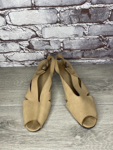 ARCHE Tan Brown Nubuck Leather Suede Peep Toe Slingback Wedge Women 42EU/11M US - Picture 3 of 22