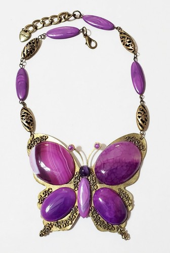 Collar Hecho a Mano Piedra Preciosa Ágata Grande Mariposa Único en su Tipo - Imagen 2 de 8