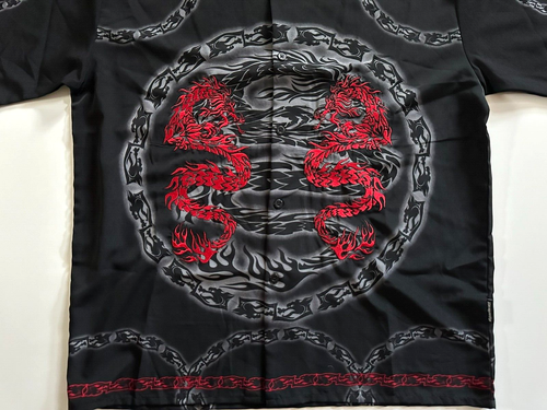 Y2K VTG Deadstock Dragonfly Black Embroidered Dragons Shogun Shirt XXL Skate - Picture 3 of 5