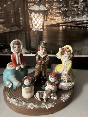 【メルモ】ANTIQUE NOEL AST-BLM 1950 Vintage Atlantic Mold Ceramic Christmas Carolers & Lighted Lamp