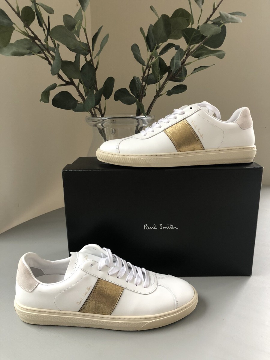 Paul Smith Women White Calf Leather/Gold LEVON Trainers UK8 BNIB £195