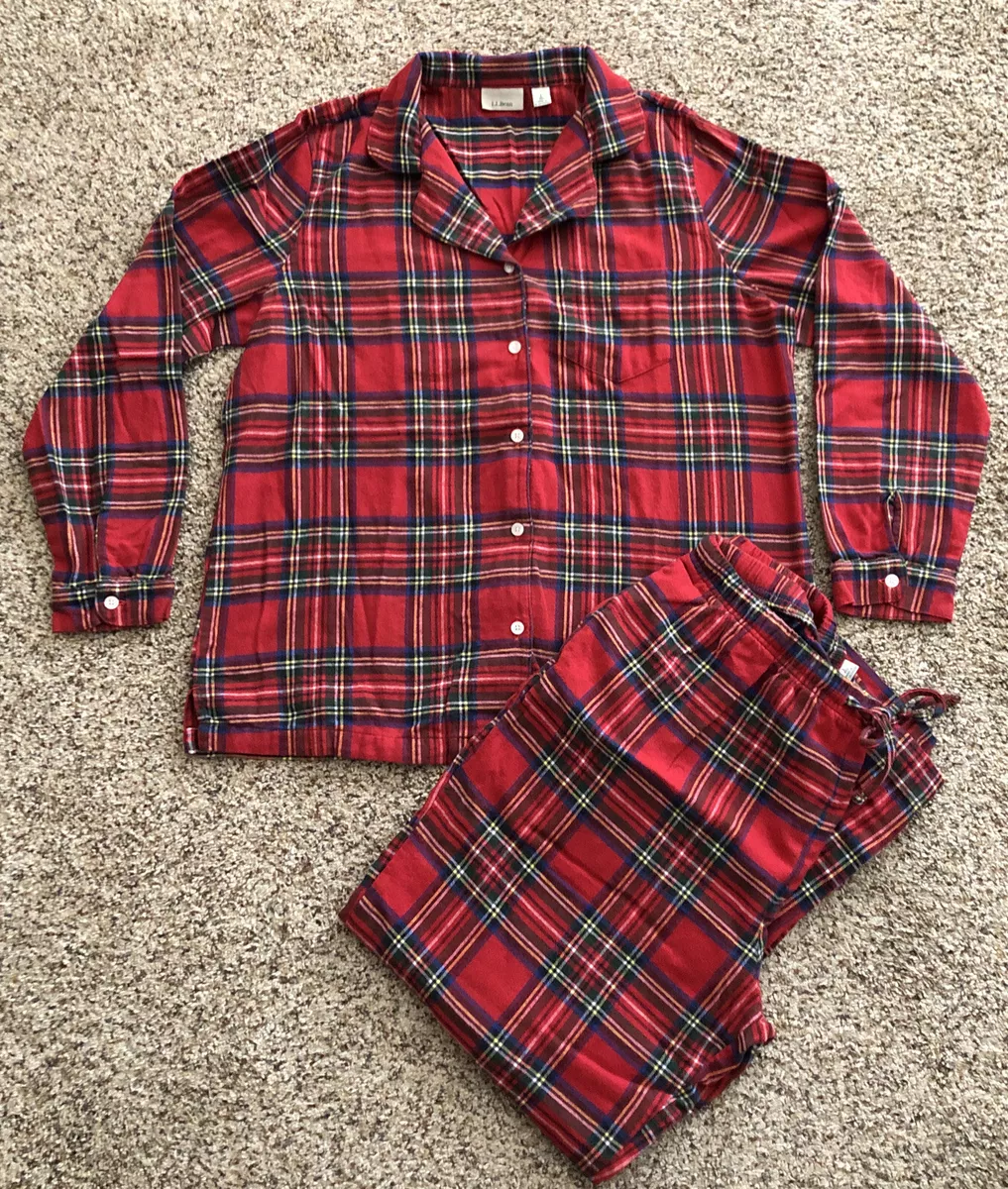 LL Bean SCOTCH PLAID Flannel Pajamas Women's - Large - Royal Stewart Tartan  Red