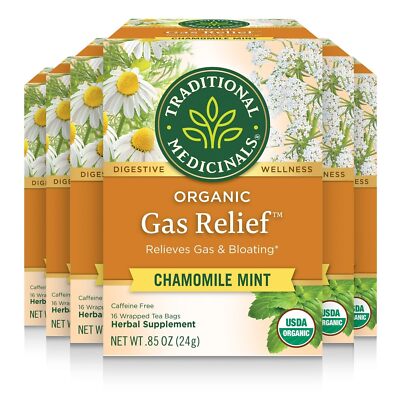 Organic Herbal Tea for Gas Relief Bloating Aid Pack of 6 Aromatic Minty Blend