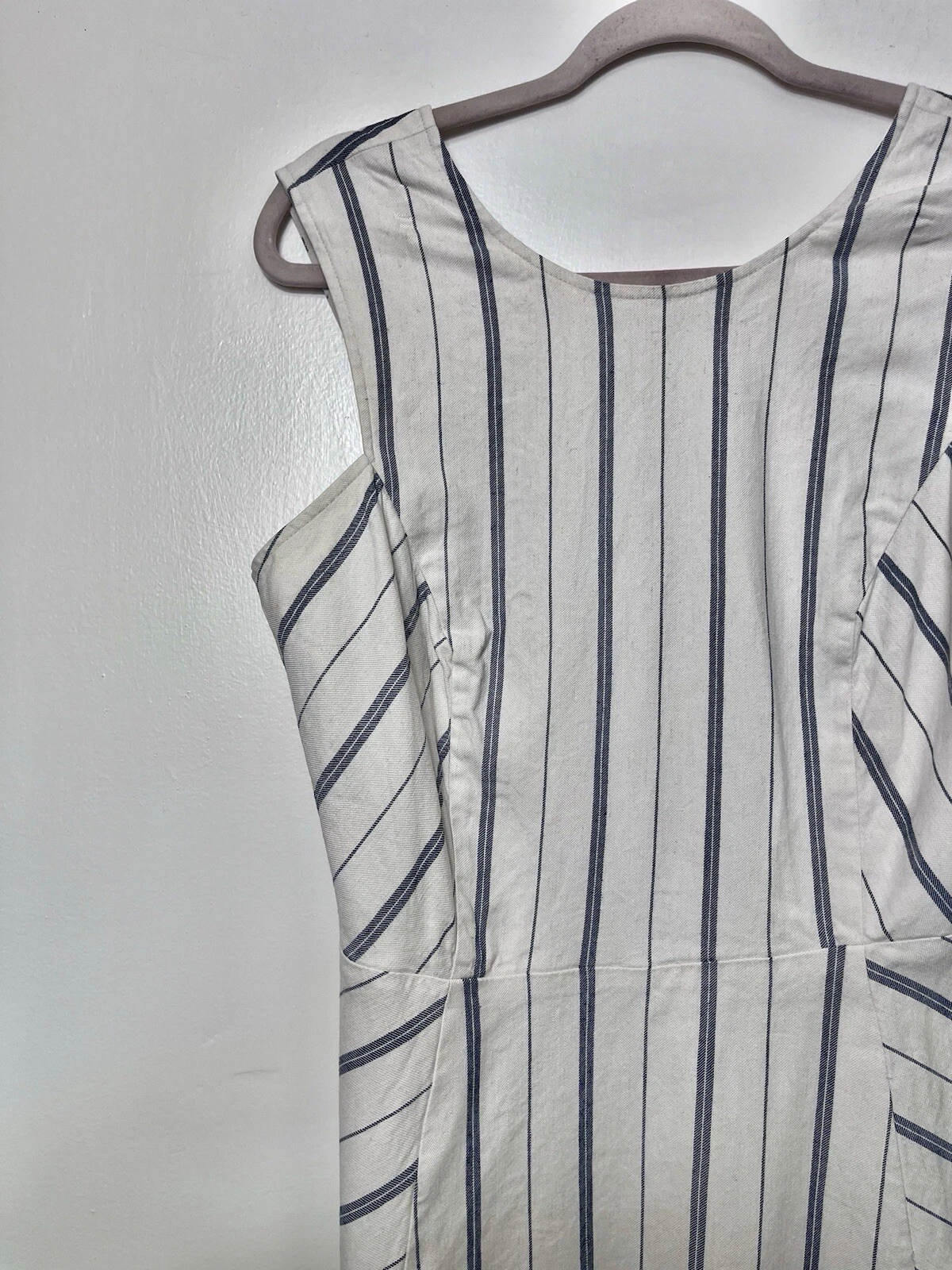OFF WHITE Abito midi M&S COLLEZIONE bianco a righe misto lino misto crema taglia UK 12
