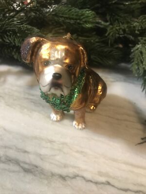 Mark Roberts Glass Dog Boxer Or Bulldog Christmas Tree Ornament