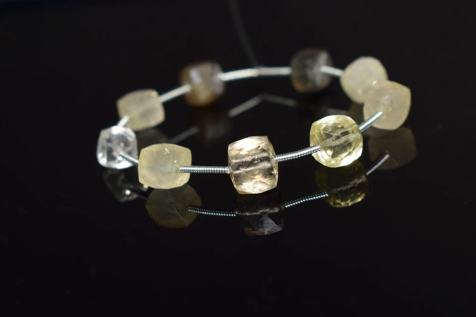 AAA+ Natural Citrine & Mix Gemstone Faceted Cube Shape Beads 5" Jewelry Making - Image 4 of 4