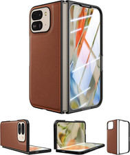Google Pixel 9 Pro Fold Heavy Duty PU Leather Brown Case with Screen Protector