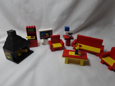 Vintage 70s Lego Family Room Set #268 Fireplace Furniture TV