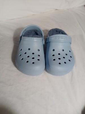 Crocs Classic Clogs Size Co Blue Lined Fuzzy Gray Kids