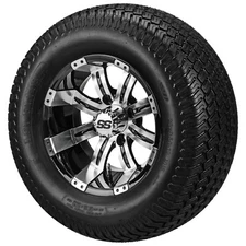 (4) Golf Cart 23x10.50-12 Turf/Street Tire on 12x7 Black/Machined Tempest Wheels