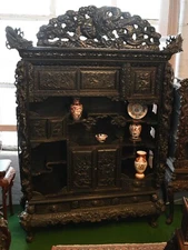 Chinese Carved Cabinet Antique Hardwood Temple Display 1840