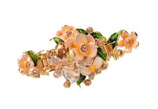 Rhinestone Metal Hair Claw on Dual Spring Vintage Enamel Painted Flowers Shin...