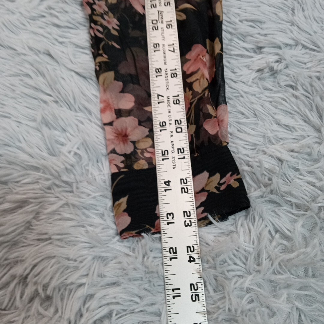 Notations Womens Shirt Blouse Black Small Button Up Floral Sheer 