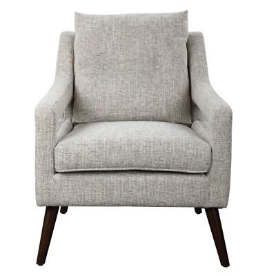 Retro Modern Gray Tweed Arm Chair Vintage Thick Cushion Deep Scandi Open Frame