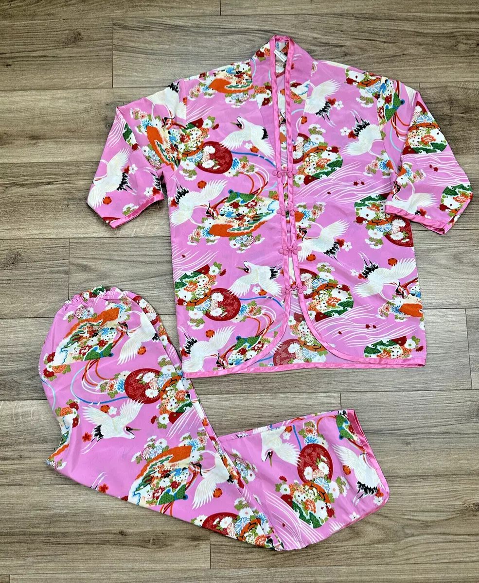 Suzanne Somers Women s Size Medium Pink Floral 2 Piece Satin Kimono Pajama Set