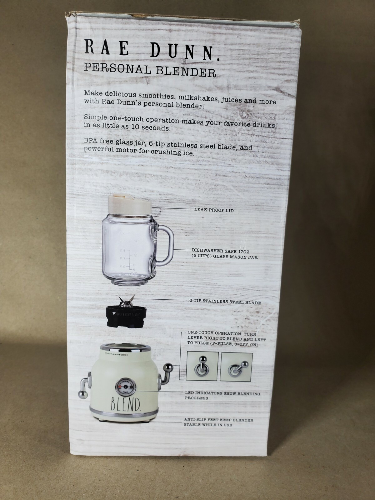 NIB! Rae Dunn Kitchen Personal Blender BLEND 17 OZ Glass Mason Jar 350