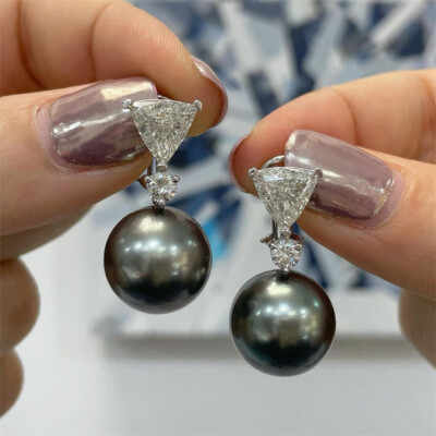 Women Elegant Black Pearl Drop Earrings Wedding 925 Silver  display picture 3