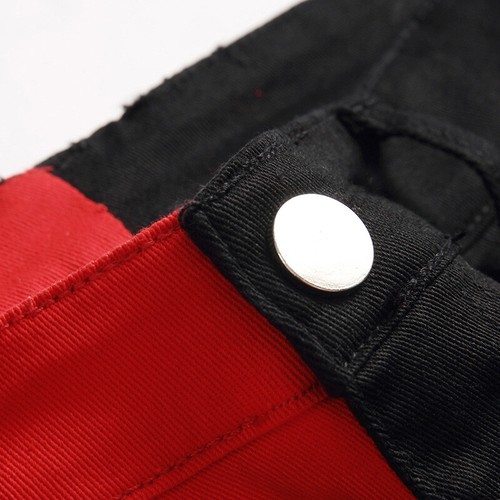 Pantalones de mezclilla para hombre de dos tonos empalme calce ajustado pantalones de mezclilla pantalones bolsillo pierna recta - Imagen 7 de 8