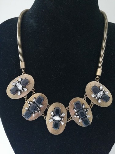 M&S Necklace, Gold Tone With Black Glass in Gift Bag - Picture 3 of 5
