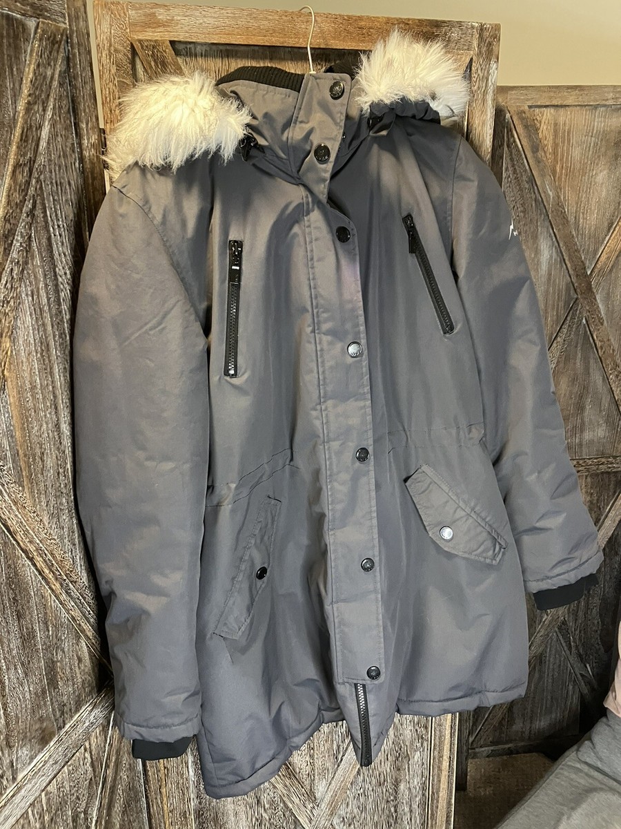 HFX Women's Hooded Faux-Fur-Trim Parka Ski Jacket, Gray, Size L, W