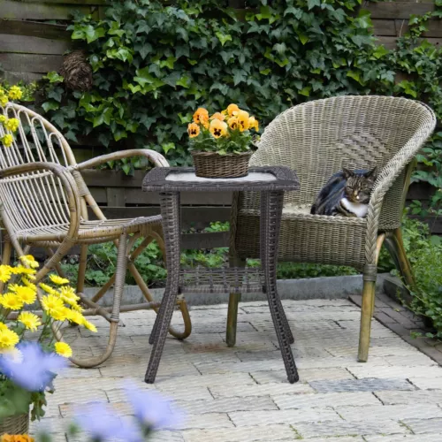 New Outdoor Wicker Side Table Rattan End Table with Glass Top for Indoor Garden - Picture 9 of 9