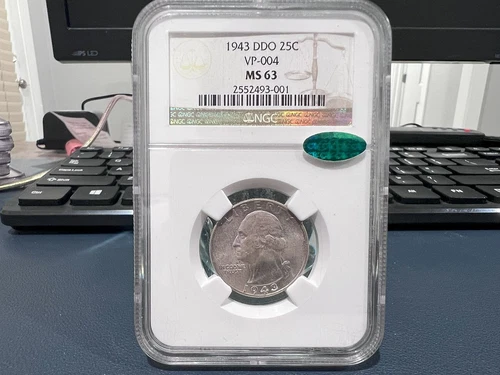 1943 DDO VP-004 25c Washington Silver Quarter NGC MS 63 CAC  Approved (AJJ)