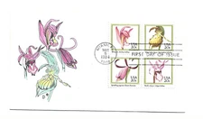 2076-79 Orchids Bittings by Alan Diamant block of 4 FDC