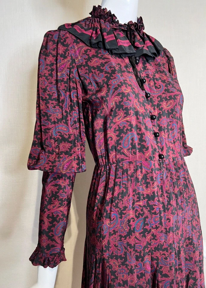 Винтажное романтическое 1980-е Emanuel Ungaro Parallele плиссированное шелковое платье размер 6 Италия - Изображение 3 из 4