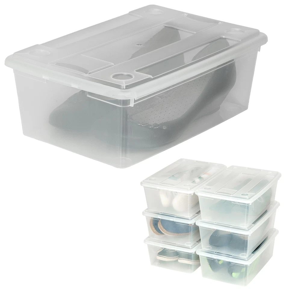 6x scatole scarpe plastica storage box trasparenti multiuso coperchio impilabili - Immagine 2 di 4