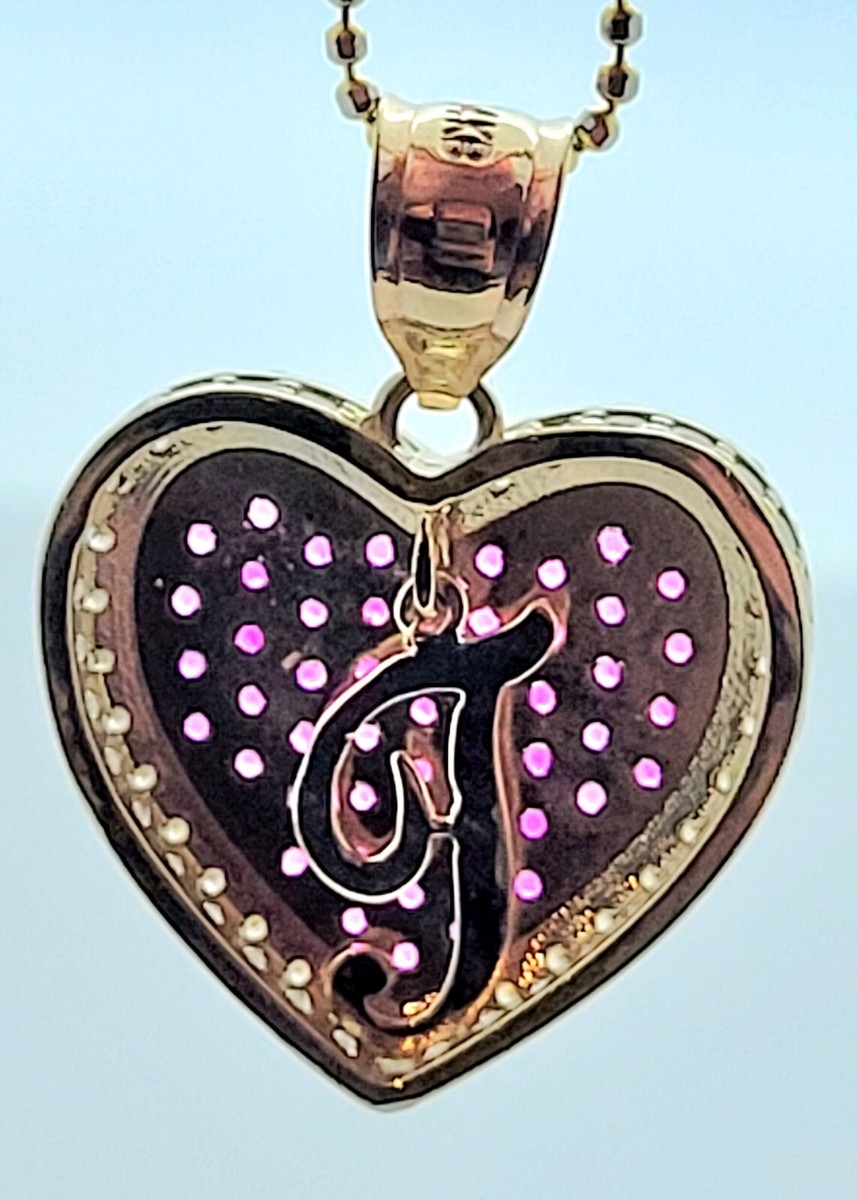 14k Yellow Gold NecklaceHeart Pendant With Red And Clear