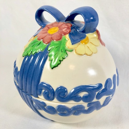 Keramik Osterei bedeckt Bonboniere Korb blau weiß Blumen Frühlingsdeko Deckel - Bild 6 von 11