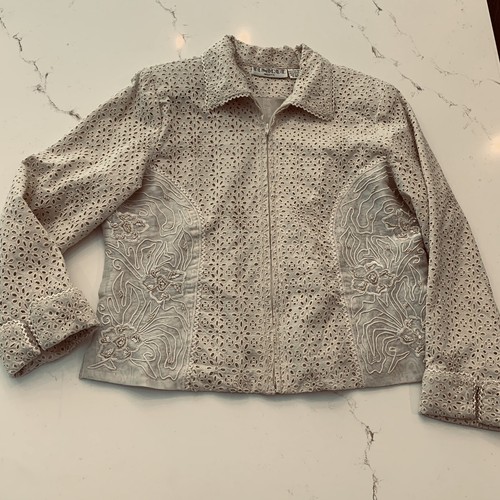 Lattice Gold Floral Embroidered Long Sleeve Jacket w/ Beading Woman’s Size Large - Picture 4 of 17