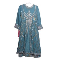 Rafia Luxury Kids Teal Blue Sequin Embroidered Formal Gown Dress Size 24 NEW B3
