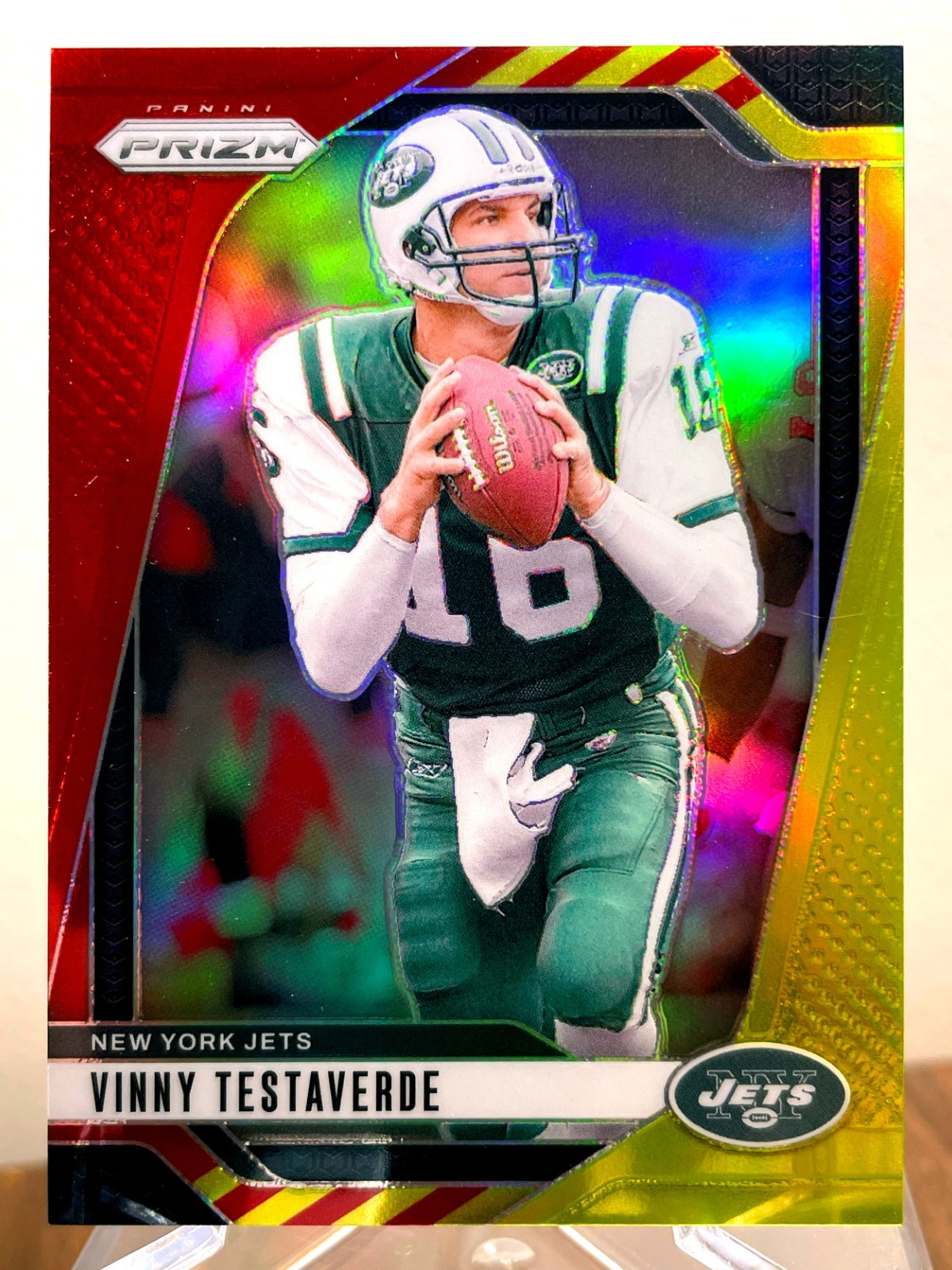 VINNY TESTAVERDE 🏈 2024 Panini Prizm #229 🏈 Red & Yellow Prizm #'d to /44 Jets