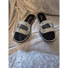 Lauren Lorraine Jane Black Crystal Rhinestone Embellished Slide Sandals