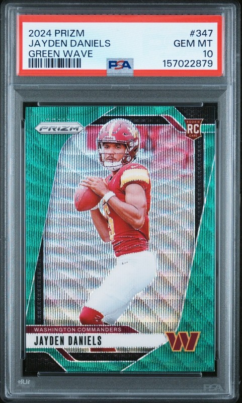JAYDEN DANIELS PSA 10 2024 Panini Prizm Green Wave #347 Rookie RC Gem Mint
