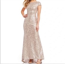 Calvin Klein Shimmering - subtle sequin Buff (cream) Maxi Cap Sleeve Dress sz 2