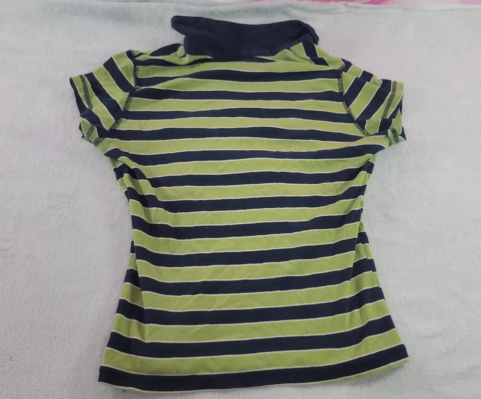 Vintage Y2K Mudd Striped Polo Top Short Sleeve Navy Blue Green Collared Tee Sz M - Image 2 of 4