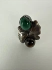 Vintage Sterling Silver RL Signed Green Malachite Stone Navajo Ring Size 6 5.7g