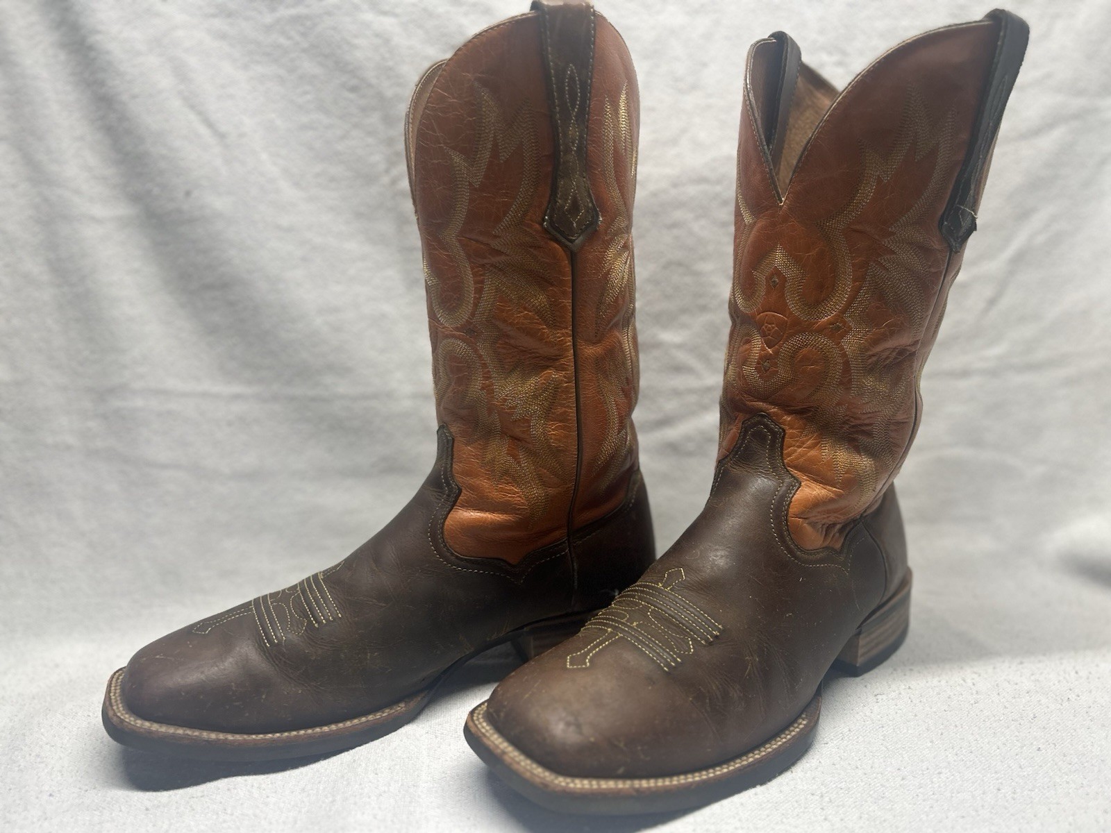 Ariat Men's 11.5 Sport Rider Brown & Rustic Orange Square Toe Cowboy Ride Boots