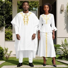 African Couple Clothes Tailored Men's Agbada Shirt Pants Set Women Skirt Set