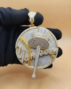 Authentic 6TCW Round Lab Created Diamond Crown Custom Name Pendant 14k Yellow Gold Plated