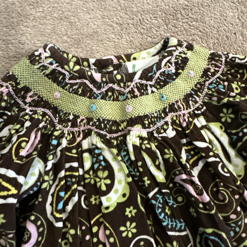 Sz 3t Zucchini Smocked Brown Paisley Bishop Dress L/S - Image 2 of 4