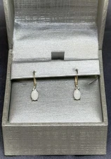 Zales 14k Gold Opal & Diamonds Leverback Drop Earrings - .75 inch