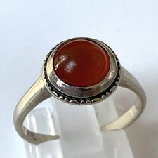Vintage 925 Sterling Silver Red Carnelian Ring Size N 1/2