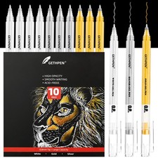 white gel pen 10-Pack 0.8mm Gel Pen Set   White, Gold  Silver Fine Point Opa...