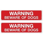 Warning Beware of Dogs Sign, (Pack of 2) Rectangle Red Aluminum 3x12 2 PK